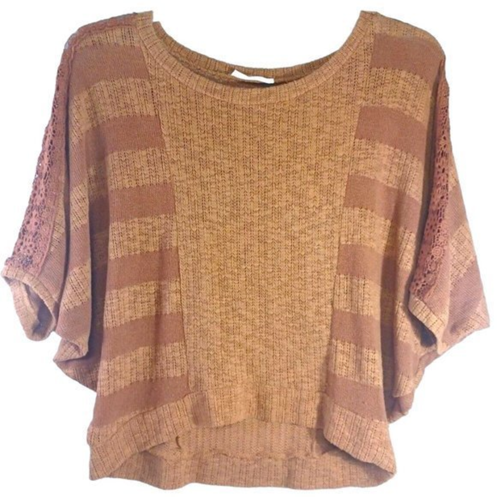 Women's Lush Pumpkin‎ Spice Size Small Lace Sleeves Fall Sweater Short